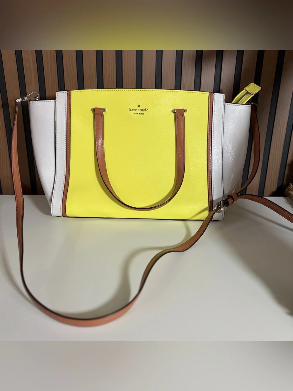 Kate Spade Patterson Drive Geraldine satchel bag in the vibrant Limelight